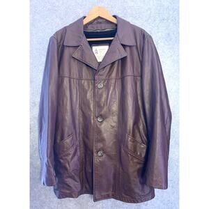 VTG London Fog Brown Leather Coat Men’s 42 Reg Zip Out Faux Fur Liner, Long Coat